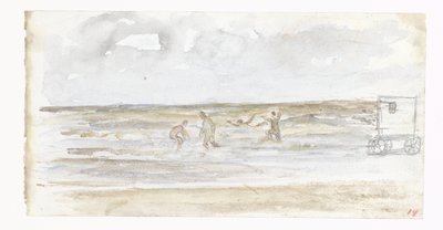 Badende im Meer und eine Strandkutsche von Jozef Israëls