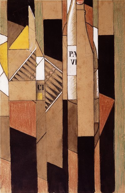 Stillleben mit Flasche und Zigarren, 1912 von Juan Gris