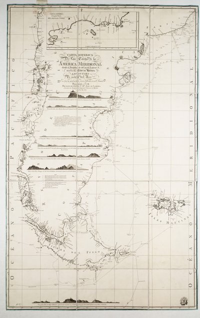 Karte von Chile, Patagonien, Feuerland und den Falklandinseln, um 1798 von Juan de Langara