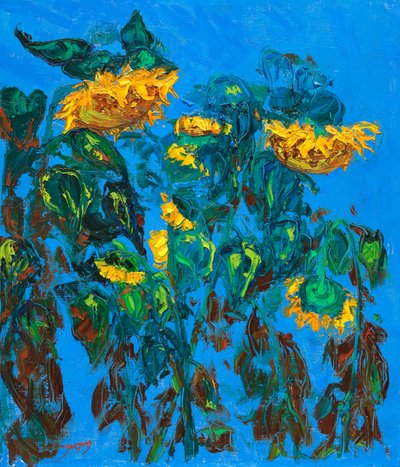 Gemalte Sonnenblumen blauer Himmel von Jukyong Park