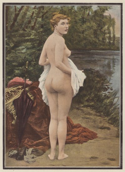 Sommer, Frau badet in einem See von Jules (after) Scalbert