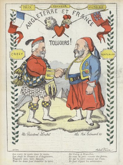 König Edward VII.s Besuch in Frankreich. Illustration für Le Rire von Jules Abel Faivre