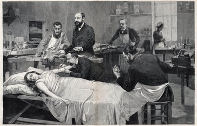 Patient erhält eine Bluttransfusion von einer Ziege von Jules Adler
