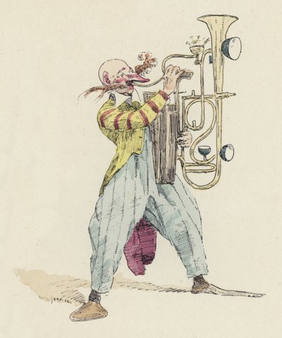 Clown spielt ein ungewöhnliches Musikinstrument von Jules Arsene (after) Garnier