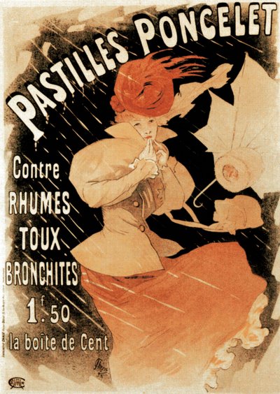 Werbeplakat für Pastilles Poncelet, ein Mittel gegen Erkältung und Bronchitis, 1896 von Jules Cheret
