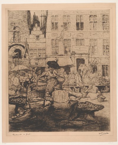 Stadtansicht mit Obstmarkt in Gent von Jules De Bruycker (signed by artist)
