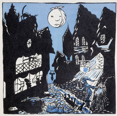 Die Städte im Mittelalter: eine Straße bei Nacht - in „Histoire de France“ von Jules Depaquit, ed. Jonquières, Paris von Jules Depaquit