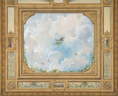 Entwurf für eine Decke, dekoriert mit Wolken und Vögeln, 1830-97 von Jules Edmond Charles Lachaise and Eugène Pierre Gourdet