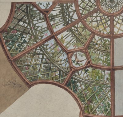 Entwurf für eine Decke mit Gitterwerk und blühenden Reben von Jules Edmond Charles Lachaise and Eugène Pierre Gourdet