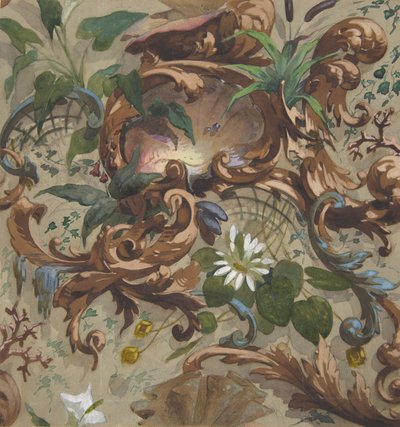 Entwurf für Tapete mit Muscheln, Seerosen und Rohrkolben von Jules Edmond Charles Lachaise and Eugène Pierre Gourdet