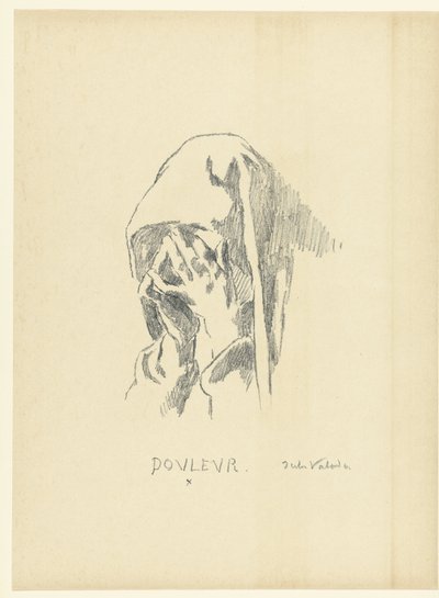 Kopf einer trauernden Frau mit Gesicht in den Händen von Jules Emmanuel Valadon