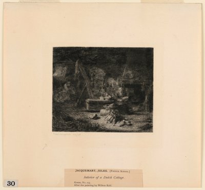 Innenansicht eines niederländischen Häuschens, aus "Radierungen von Bildern im Metropolitan Museum, New York" von Jules Ferdinand Jacquemart