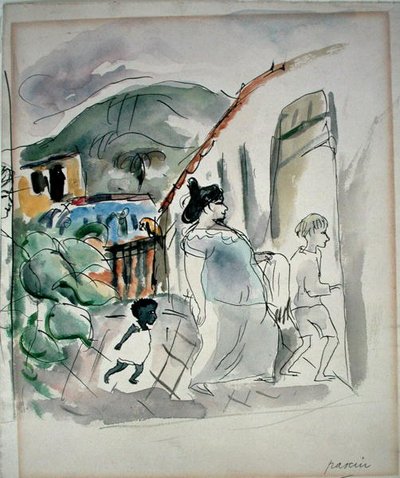 Frau und zwei Kinder von Jules Pascin