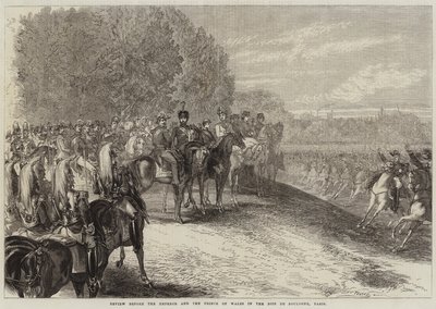 Parade vor dem Kaiser und dem Prinzen von Wales im Bois de Boulogne, Paris von Jules Pelcoq