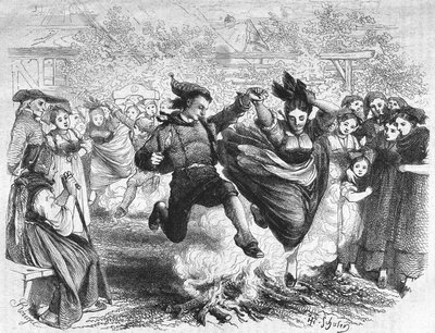 Das Feuer von Saint John im Elsass in der Mitte des 19. Jahrhunderts. Gravur nach der Zeichnung von TH. Schuler. von Jules Theophile (after) Schuler