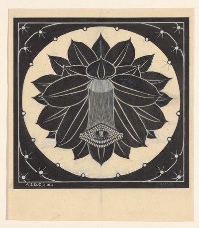 Blume in quadratischem Rahmen mit Sternformen von Julie de Graag (signed by artist)