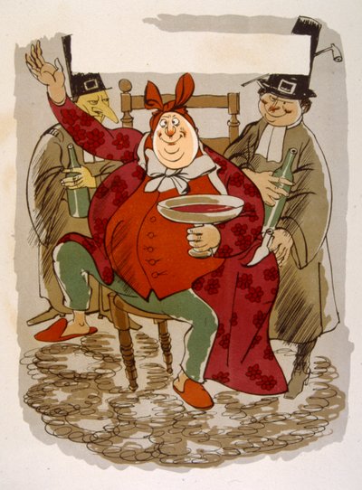 Humorvolle Weinillustration 1946 von Julien Pavil