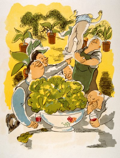Humorvolle Weinillustration 1946. Illustration von Julien Pavil von Julien Pavil