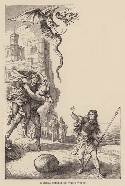 Brunhild kämpft mit Gunther von Julius (after) Schnorr von Carolsfeld