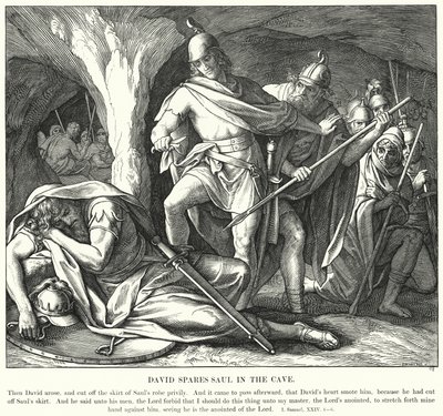 David verschont Saul in der Höhle (Gravur) von Julius (after) Schnorr von Carolsfeld
