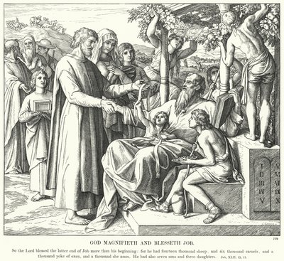 Gott verherrlicht und segnet Hiob (Gravur) von Julius (after) Schnorr von Carolsfeld