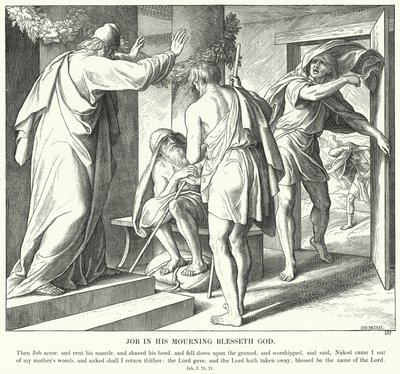 Hiob in seiner Trauer segnet Gott (Gravur) von Julius (after) Schnorr von Carolsfeld