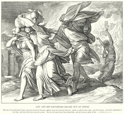 Lot und seine Töchter fliehen aus Sodom von Julius (after) Schnorr von Carolsfeld
