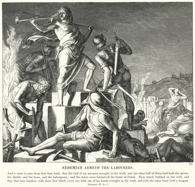 Nehemia bewaffnet die Arbeiter von Julius (after) Schnorr von Carolsfeld