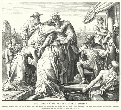 Paulus verabschiedet sich von den Ältesten von Ephesus (Gravur) von Julius (after) Schnorr von Carolsfeld