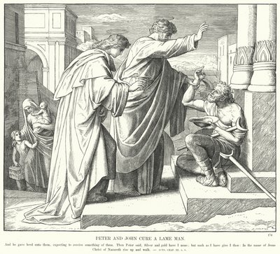 Petrus und Johannes heilen einen Lahmen (Gravur) von Julius (after) Schnorr von Carolsfeld