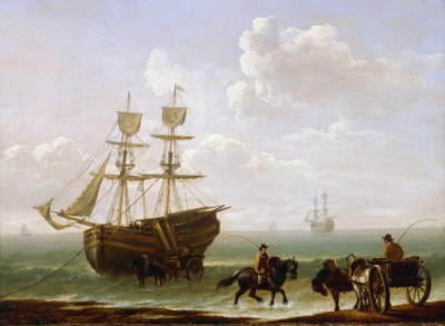 Ein Ziegelstein, der an der Küste gefangen wurde, in Karren entladen, um 1790, von Julius Caesar Ibbetson (1759-1817) von Julius Caesar Ibbetson