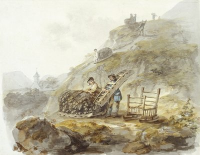 Methode zur Gewinnung von Torf aus Hügeln in der Nähe von Mallwyd, ca. 1792 von Julius Caesar Ibbetson