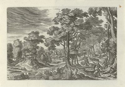Landschaft mit Überfall auf den Reisenden von Julius Goltzius