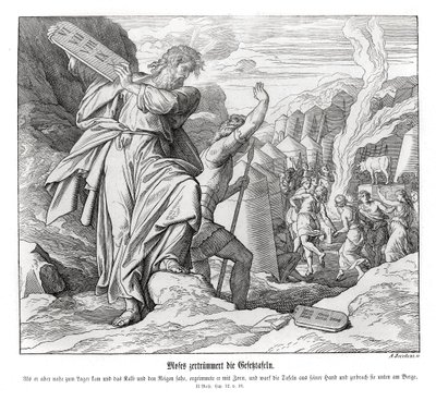 Mose zerbricht die Gesetzestafeln, Exodus von Julius Schnorr von Carolsfeld