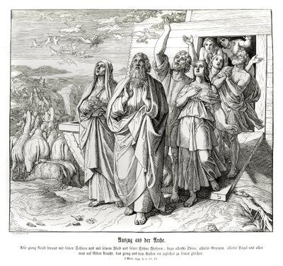 Noah und seine Familie nach der Flut, Genesis von Julius Schnorr von Carolsfeld