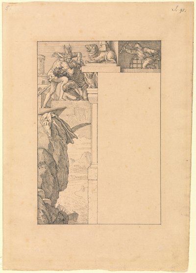 Siegfried kämpft mit dem Torwächter von Julius Schnorr von Carolsfeld