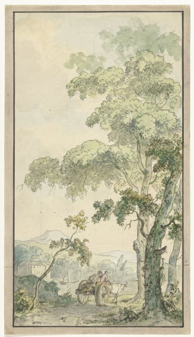Entwurf für eine Wandtapete mit Landschaft und Karren von Jurriaan Andriessen