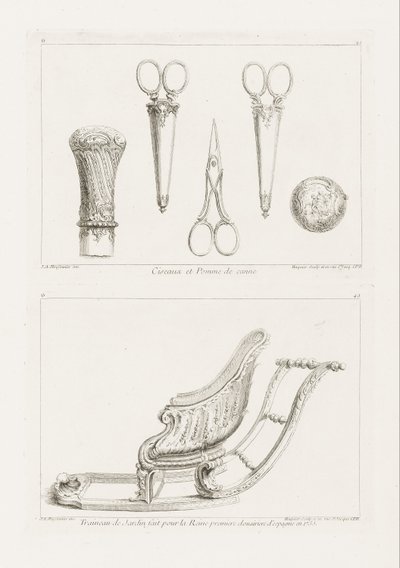 Design von Schere und Stockknauf von Juste Aurèle Meissonnier