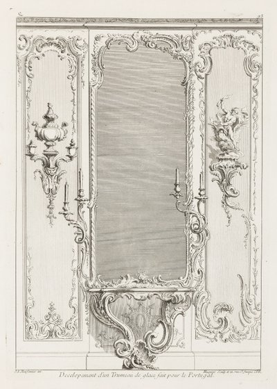 Entwicklung eines Trumeau-Spiegels für Portugal; Entwurf eines Trumeau-Spiegels mit Variante für Portugal, 3. Tafel von Juste Aurèle Meissonnier
