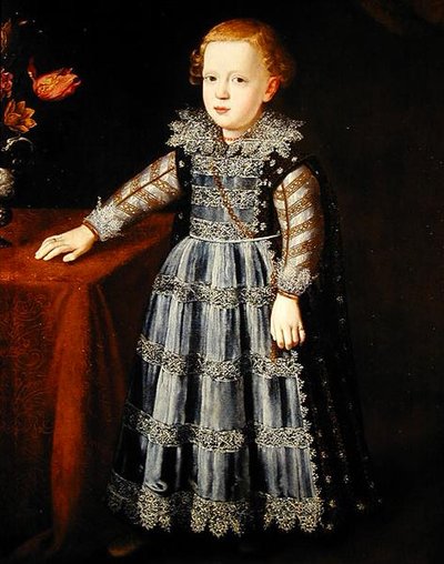 Porträt eines Kindes, das an einem Tisch steht von Justus Sustermans