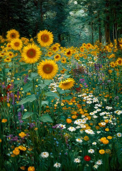 Goldene Sonnenblumen am Waldrand von Justyna Jaszke