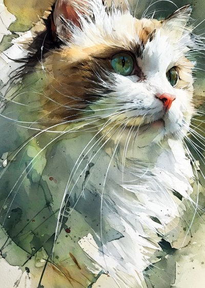 Grünäugige Katze Aquarell von Justyna Jaszke