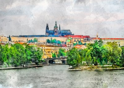 Historische Prager Flussansicht von Justyna Jaszke