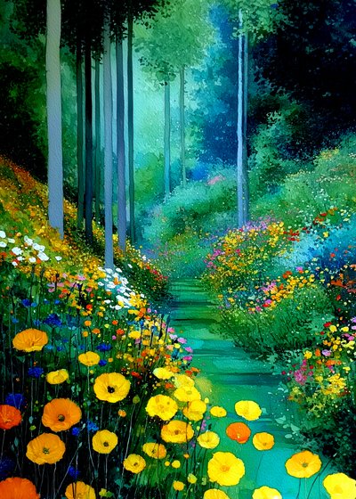 Sonnenbeschienener Blumenweg von Justyna Jaszke