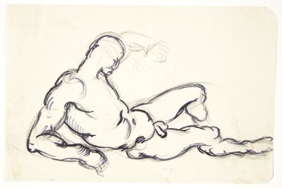 Studie eines liegenden nackten Mannes. Studie zur Adamfigur in der Gruppe "Das erwachende Eva" von Kai Nielsen
