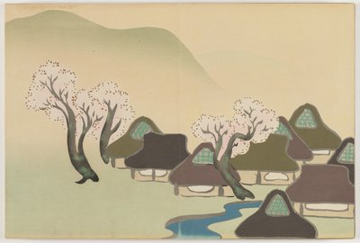 Blumen von hundert Welten (Momoyogusa): Bauerndorf im Frühling von Kamisaka Sekka