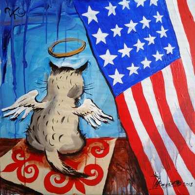Engelkatze Amerikanische Flagge von Kanat Ibragimov