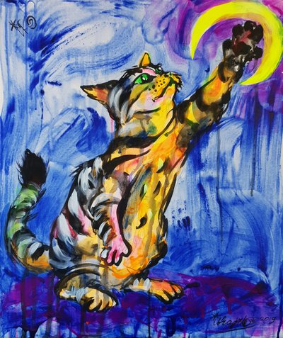 Bunte Katze erreicht den Mond von Kanat Ibragimov