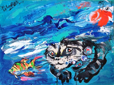 Unterwasserkatze und Fisch von Kanat Ibragimov