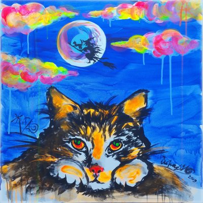 Verspielte Katze in Halloween-Nacht von Kanat Ibragimov